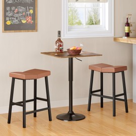 HOOBRO Bar Stools, 23.6'' Set of 2 Bar Chairs, PU Counter Height Bar Stools, with Saddle Seats and Metal Legs, for Kitchen Island, Dining Room, Bar, Rustic Brown and Black BF28MDP201