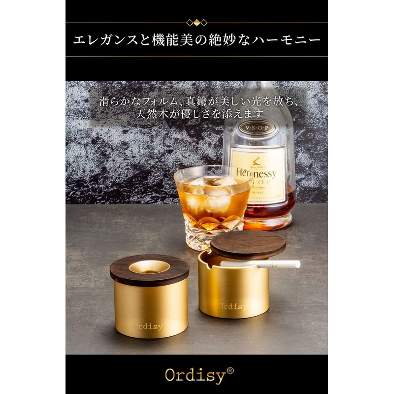 Ordisy Ashtray with Lid, High Quality Brass, For Tabletop, Car,
