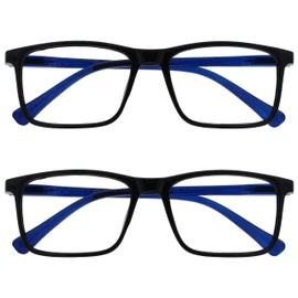 Opulize Ink MM4-1 -2.00 Long Distance Glasses Pack of 2 Large Rectangular Frame Spring Hinges Scratch-Resistant Black Men Women