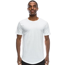 JC DISTRO Mens Hipster Hip Hop Cotton Elong Round Scallop Hemline Tshirt White Large
