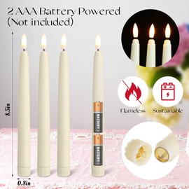 50 Pcs Flameless Taper Candles Battery Operated LED Taper Candles Flickering Bulk Taper Candles Warm White Light LED Candlesticks for Christmas Birthday Wedding Home Party Decor, 8.5 Inch (Ivory)