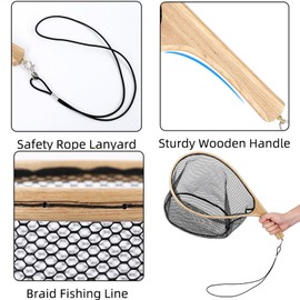 Mounchain Fly Fishing Landing Net, Curved Handle Fishing Net with Black Deep Net, Freshwater Fishing Landing Net, Small Mesh Fishing Net for a Safe Release, Fishing Gifts for Men