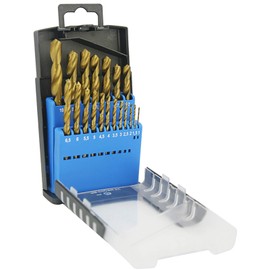NORTOOLS HSS Round Shank TiN Coated Drill Bit Set with Plastic Tool Display Storage Box 19 pcs 1.0-10.0 x 0.5 mm