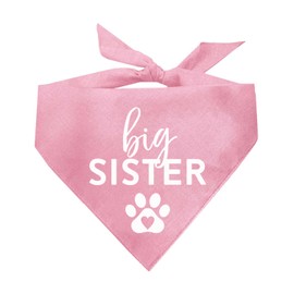 Big Sister with Heart Paw Dog Bandana | 100% Cotton Adjustable Triangle | Made in USA | New Baby | Pregnancy Announcement Photoshoot Prop | Gender Reveal | Baby Pink One Size (86) GB