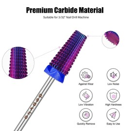 Depvko 5 in 1 Nail Drill Bits, 3/32'' Carbide Tungsten Nail Bits, Two Way Rotate Professional Advanced Safety Cuticle Bits for Nail, Fast Remove for Manicure Pedicure Cuticle Gel Polishing(M, Purple)