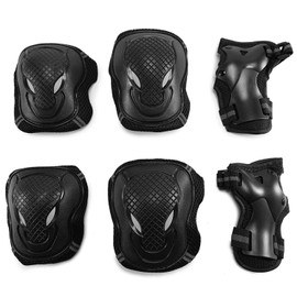 Qchomee Adults Teens Kids Protective Gear Set 6 in 1 Knee Elbow Pads Wrist Guards Protection Safety Outdoor Sports Bike Skateboarding Riding Cycling Scooter Rollerblading Roller Skating,Black