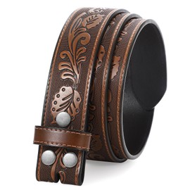 JASGOOD Western Leather Belt Strap for Men without Buckle Engraved Embossed Cowboy Leather Belt Strap 1.5 inch Wide