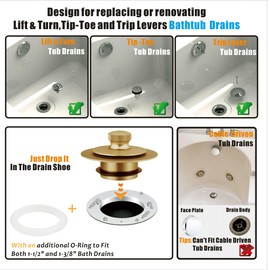 Artiwell Bath Tub Drain Trim Set Conversion Kit Assembly, With Easy Installation Lift and Turn Twist Bathdrain Stopper and Two Holes Tub Drain Overflow Faceplate,Fit Most Bath Drains, Champagne Bronze