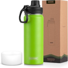 Koodee Insulated Water Bottle, 22 oz Stainless Steel Double Wall Vacuum Wide Mouth Sport Bottle with Leakproof Spout Lid (Black)