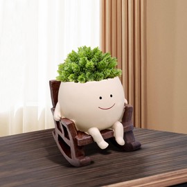LAUGOKOBE Smile Face Rocking Chair Planter Pot for Indoor Outdoor Plants, Unique Sit Rocking Chair Succulent Flower Pots, Cute Head Planters with Drainage Hole - Gift IdeaI for Mother and Grandma