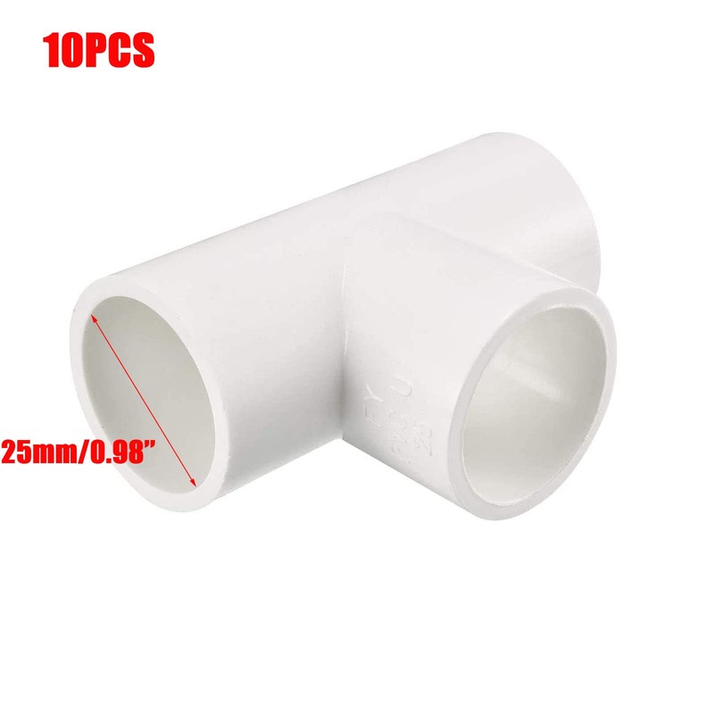 TOP-VIGOR 10pcs 25mm Slip Tee PVC Pipe Fitting, T-Shaped Coupling
