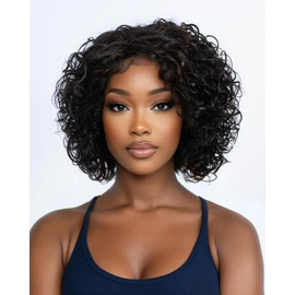 Style Icon Short Curly Human Hair Wig with Bangs for Women Curly Bob Glueless Wig Short Curly Bangs Wigs Afro Curly Wig with Bangs Pixie Cut Wig 150% Density (F1B/30)