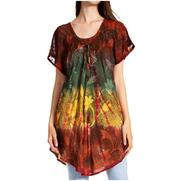 Sakkas Dina Comfortable Fit Sequin Bandage Dye Embroidered Cap Sleeve