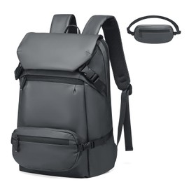 SUIKIHUM 2 in 1 Travel Backpack, Lightweight Fit in 17" Laptop Backpack with Removable Belt Bag, Waterproof Day Trip Bag, Gray