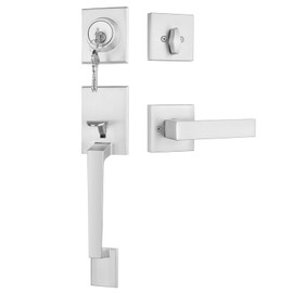 Haidms Brushed Nickel Front Door Handle and Deadbolt Set, Entry Door Handle and Deadbolt Set with Reversible Handle Lever,Front Door Lock Set, Front Door Handles and Locks