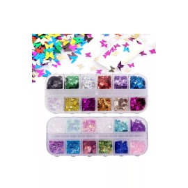 LINKPAL Nail Glitter Sequins Holographic Laser Butterfly Flakes Nail Art 3D Decoration