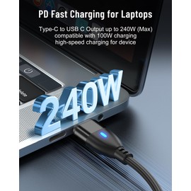 Teslniher Magnetic Charging Cable 240W, 24 Pin USB C to USB C Cable Fast Charge 5A, 480Mbps Data Transfer Compatible with Laptop Tablet Phone, 5.9ft