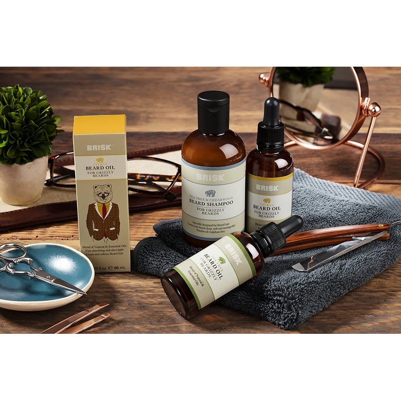 Brisk Beard Grooming Oil Liquid, Citrus for Beard Hair, 1.7