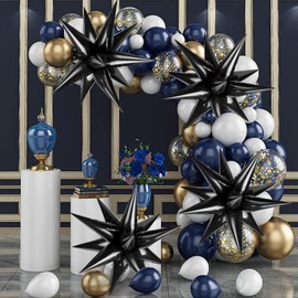 60 Pcs Black Star Balloons Explosion 12 Point Foil Cone Balloons Magic Starburst Balloon Large for Wedding Anniversary Backdrop Birthday Party Decorations