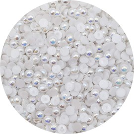 INSPIRELLE 1100pcs 8mm AB White Flat Back Half Round Pearl Cabochon Pearl Flatback for DIY Craft