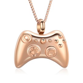 QGJNSGC Urn Necklace for Human Ashes Game Controller Cremation For Ashes Memorial Pendant Keepsake Jewelry Stainless Steel for Men (Rose gold)