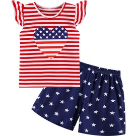 Toddler Girls Fourth of July Outfits Kids Memorial Day Pjs Star Stripe Independence Day 2 Piece Short Sets Girls American Flag Clothes 2018-5T