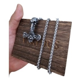 Vikings Collar Martillo Thor Calavera Celta Nórdico + Caja Madera