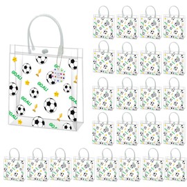 UMACWIN Clear Soccer Goodie Bags with Handles, 24 Pcs Reusable Waterproof PVC Soccer Snack Gift Treat Bags for Team Party Favors Girls Boys Gifts Wrapping Supplies