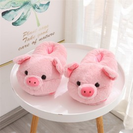 LANFIRE Animal slippers hamster slippers pig slippers duck and sheep shoes winter home warm anti - skid cotton slippers (Pig Pink)