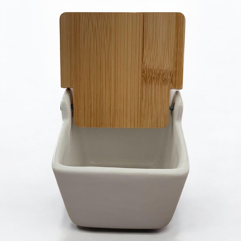 Ceramic Salt Jar with Bamboo Lid Square 8.8 x 8.8