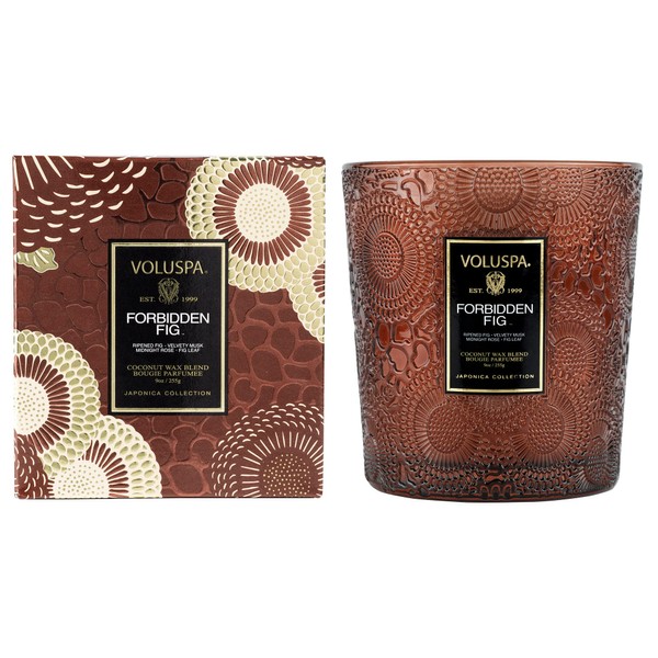 Voluspa Forbidden Fig Candle | 9 Oz. | Glass Classic Boxed Candle | Coconut Wax + Natural Wicks for Cleaner Burn | Vegan