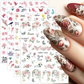 ﻿8Sheets Flower Nail Stickers for Women Summer Spring Floral Nail Decals Sliders Rose Daisy Flower Stickers for Nails Design Butterfly Cherry Blossom Nail Sticker Nails Supplies Manicure Accessories
