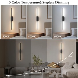 Coinmit 23.6In Battery Operated Wall Sconces Set of Two,10000mAh Rechargeable Sconce 3 Colors Dimmable Wireless Sconces for Living Room