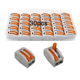 FULARR 30Pcs Premium PCT-212 Lever-Nut, Conductor Compact Wire Connectors, Terminal Block Wire Push Cable Connector –– 2 Port