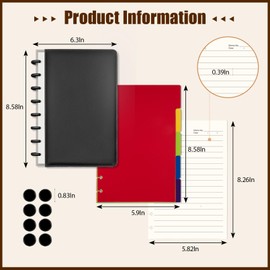 Mosa bear Discbound Notebook Spiral Journal with Removable Pages 180 Wide Ruled Disc Planner with 6 Binder Dividers for Work Meeting School, Black