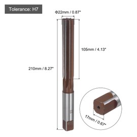 sourcing map Hand Reamer 22mm H7 Metric Reamer Drill Bit for Metal Wood Hole Reaming, Straight Flutes 9SiCr Alloy Steel Cutting Tool