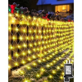 Christmas Net Lights 9.8ft x 6.6ft, 200 LED Outdoor Mesh Lights with 8 Modes, Waterproof Bush String Lights for Home Garden Yard Xmas Decorations Connecable, Timer (Warm White)