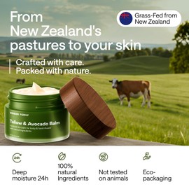 Beef Tallow & Avocado Balm for Skin & Face – Grass-Fed Beef Tallow with Avocado, Jojoba & Shea – Deep Moisturizer for Dry Skin – Includes Wooden Spatula & Pouch – For Men & Women