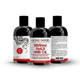Brahmi-Amla Hair Oil (4oz) by Vadik Herbs | Promotes excellent hair growth and hair conditioning | all natural herbal solution for hair loss, thinning