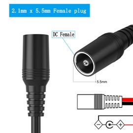 DC Female 2.1mm x 5.5mm Power Jack Adapter Barrel Plug Socket Cable for CCTV IP Security Camera,DVR,HDVD,Car Rearview Monitor System Video,LED Strip Light,Low Voltage DC Pigtail Bare Wire Cord