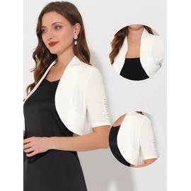 Allegra K Women's Short Sleeve Elegant Ruffle Festive Bolero Front Open Crop Jacket Shrug, White