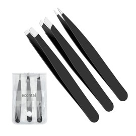 Econtal Tweezers Eyebrow Plucking Set, Straight Oblique Pointed Tweezers, Hair Plucking Tweezers, Splitter Tweezers, Pointed Tweezers, Eyelash Tweezers, with Case