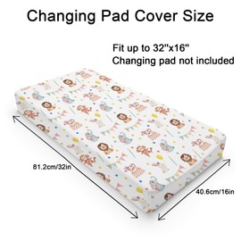 Watercolor Circus Animals Changing Pad Covers Cute Monkey Elephant Rabbit Pig Unisex Diaper Change Table Sheets for Boys Girls Soft Breathable Stretch Changing Mat Sheets Cover 32''x16''