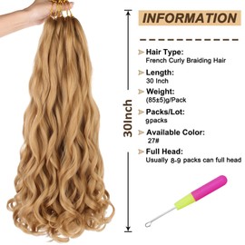 9 Packs French Curl Braiding Hair 30 Inch French Curls Braids Hair Pre Stretched Bouncy Loose Wavy Braiding Hair Synthetic Crochet Braids Hair For Box Braids Hair Extension For Women（30 Inch，27#）