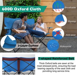 Joyfair Double Camping Beach Chair, Folding Camp Loveseat for Adults (Blue)