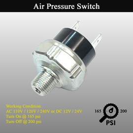 Air Pressure Switch 165-200 PSI Pressure Switch 1/8"-27 NPT Male DC 12V 24V Air Compressor Pressure Switch Air Train Horn Switch 1/8 inch Thread