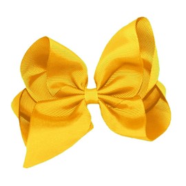 WD2U Girls 6" Classic Style Large Boutique Grosgrain Hair Bow Alligator Clip Mustard