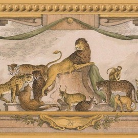 CONCORD WALLCOVERINGS ™ Wallpaper Border Vintage Pattern Lions Leopards Monkeys for Cottage Bedroom Living Room, Beige Brown Green, 15 ft by 10 in 31522110
