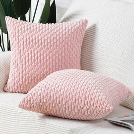 Madizz Pack of 2 Boho Corduroy Cushion Covers 16x16 inch, 40x40 cm, Light Pink Soft Decorative Throw Pillow Covers for Bedroom Sofa Pillow Shell