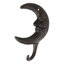 Ebros Gift Rustic Cast Iron Rust Antiqued Celestial Heavens Half Crescent Moon with Face Wall Hook Hangers Organizer Leash Coat Hat Keys Moons Decor Plaque (2)